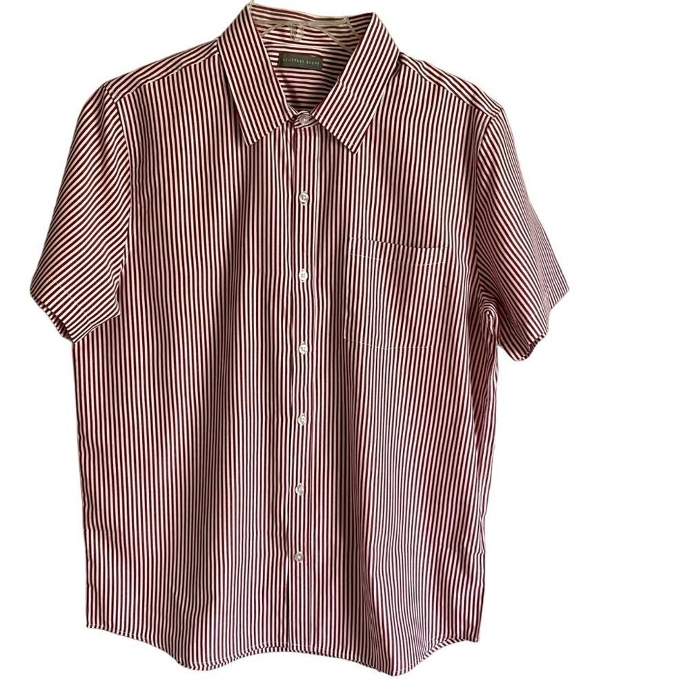 Geoffrey Beene Red White Striped Short Sleeve Button Down Shirt Men's Large